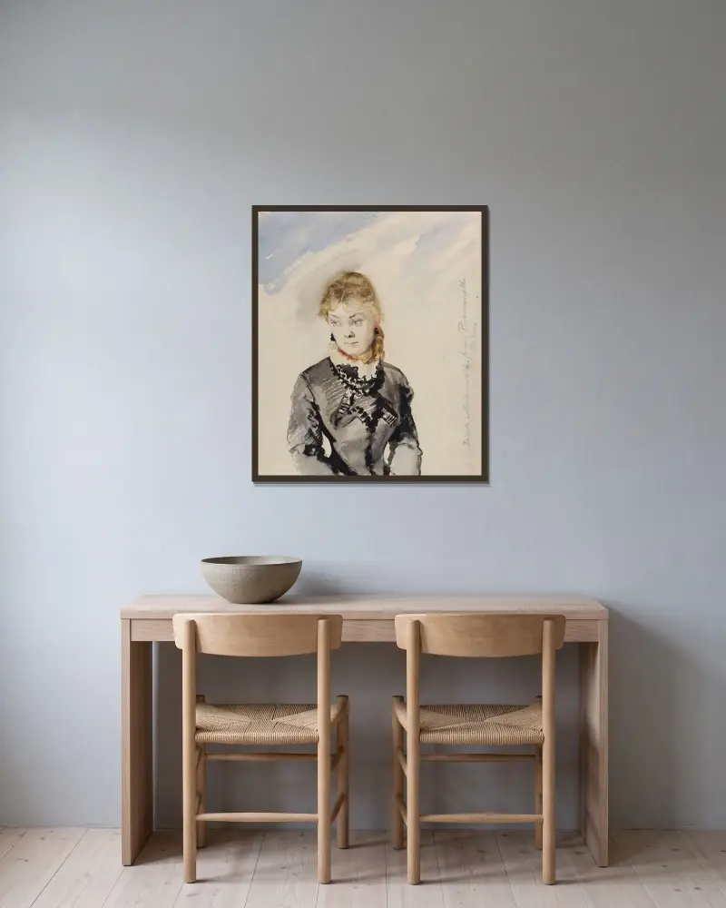 Porträtt av Mrs Rozmanith av Jacek Malczewski inramad på en vägg