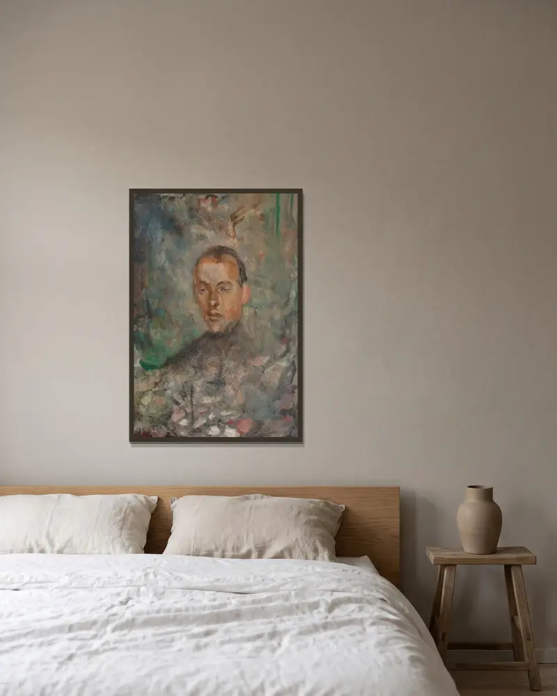 Porträtt av Rafał, konstnärens son av Jacek Malczewski inramad på en vägg