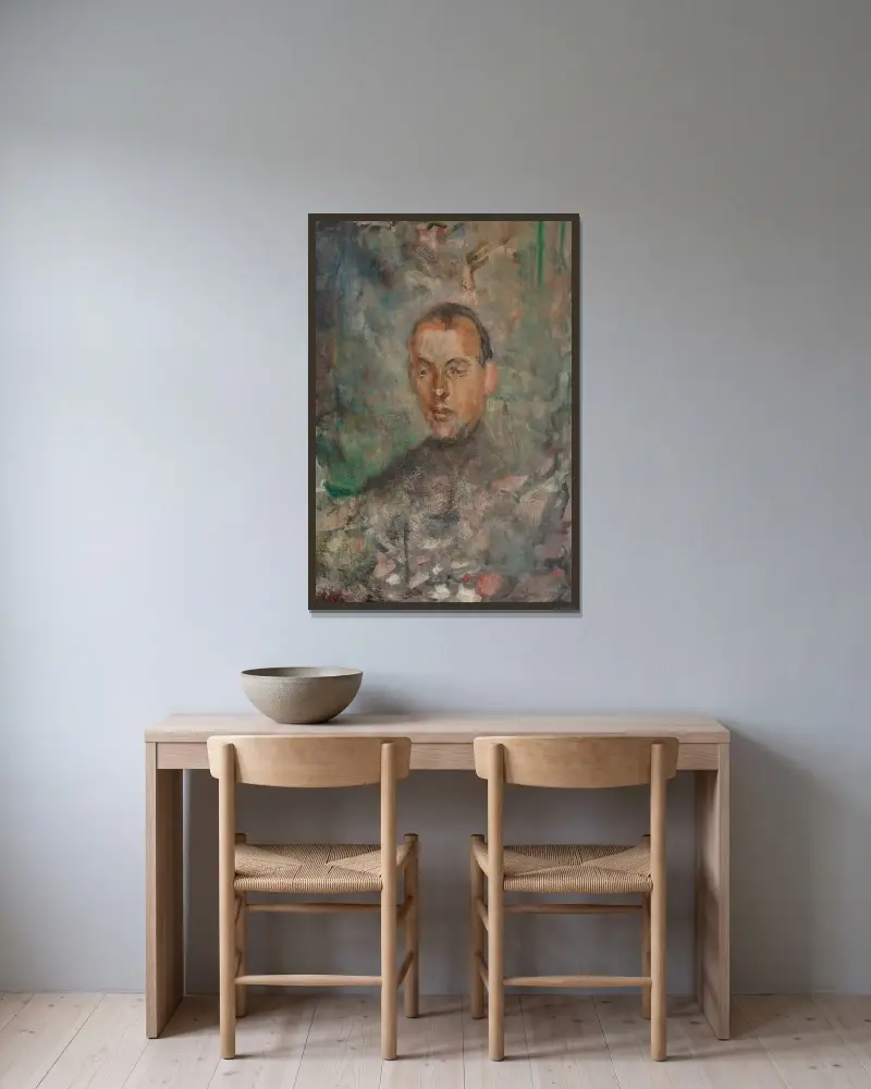 Porträtt av Rafał, konstnärens son av Jacek Malczewski inramad på en vägg