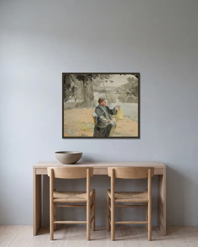 Porträtt av syster Helena i trädgården av Jacek Malczewski inramad på en vägg