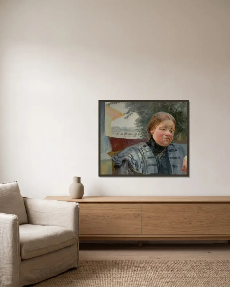 Porträtt av syster Helena av Jacek Malczewski inramad på en vägg