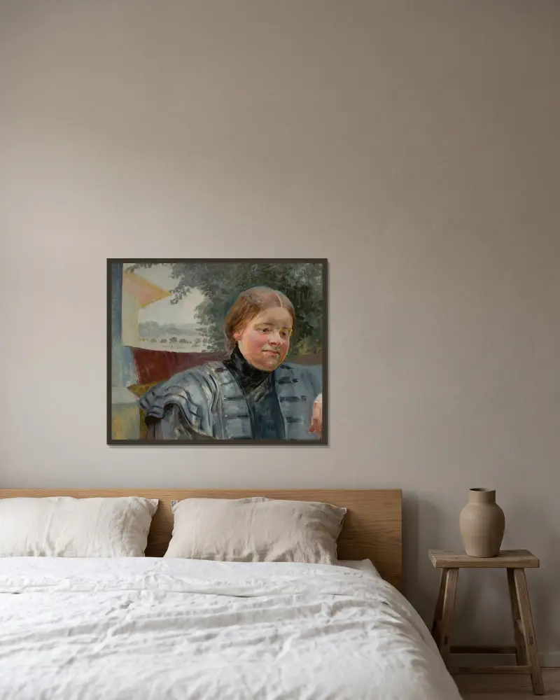 Porträtt av syster Helena av Jacek Malczewski inramad på en vägg