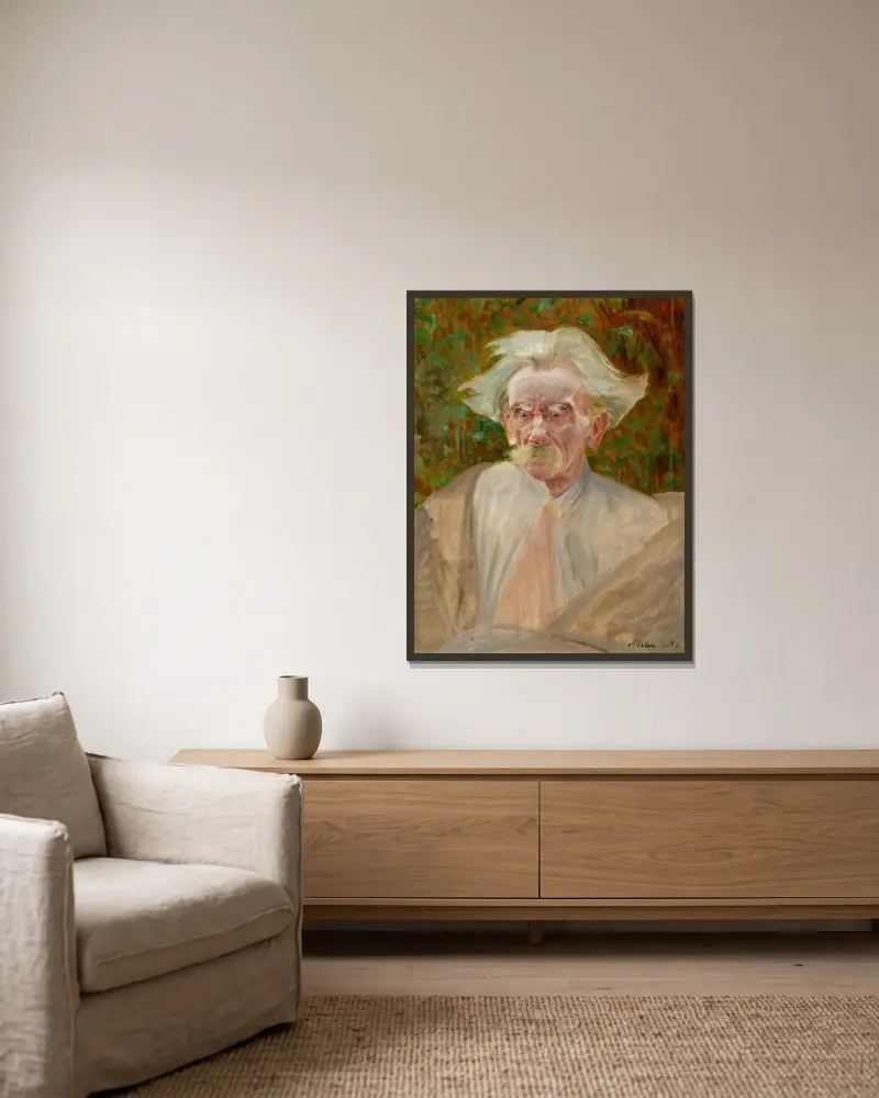 Porträtt av Stanisław Bryniarski av Jacek Malczewski inramad på en vägg