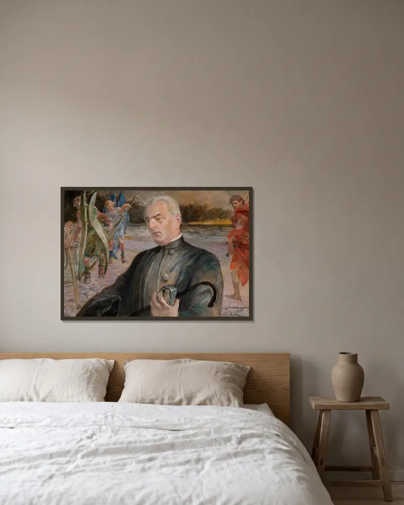 Porträtt av pastor Jan Jasiak av Jacek Malczewski inramad på en vägg