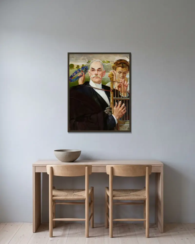 Porträtt av Władysław Żeleński av Jacek Malczewski inramad på en vägg