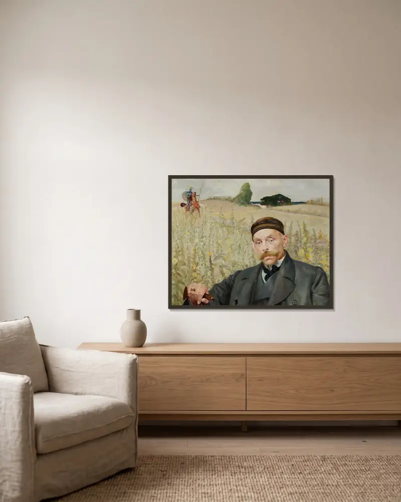 Porträtt av Wacław Karczewski av Jacek Malczewski inramad på en vägg