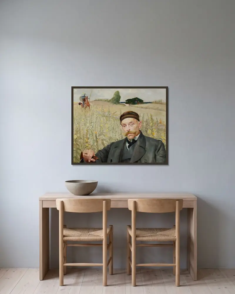 Porträtt av Wacław Karczewski av Jacek Malczewski inramad på en vägg
