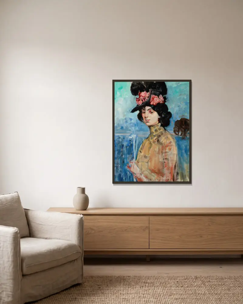 Portrait of Zofia Atteslander av Jacek Malczewski inramad på en vägg