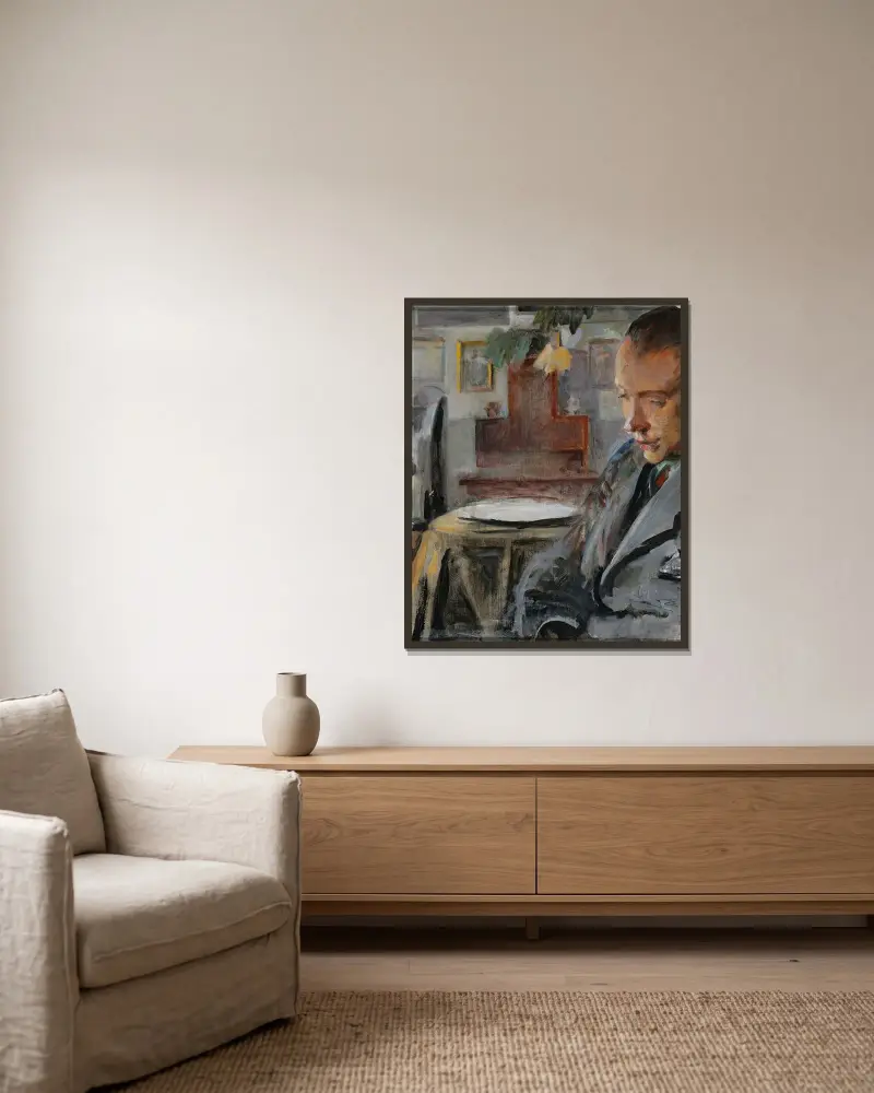Portrait study (Rafał, the artist’s son) von Jacek Malczewski gerahmt an einer Wand
