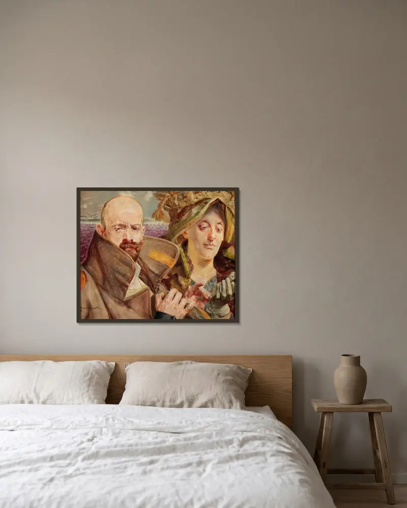 Primrose – Självporträtt med hustru av Jacek Malczewski inramad på en vägg