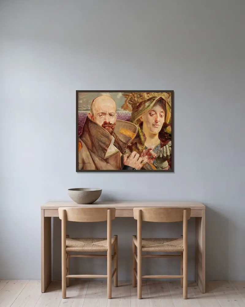 Primrose – Självporträtt med hustru av Jacek Malczewski inramad på en vägg
