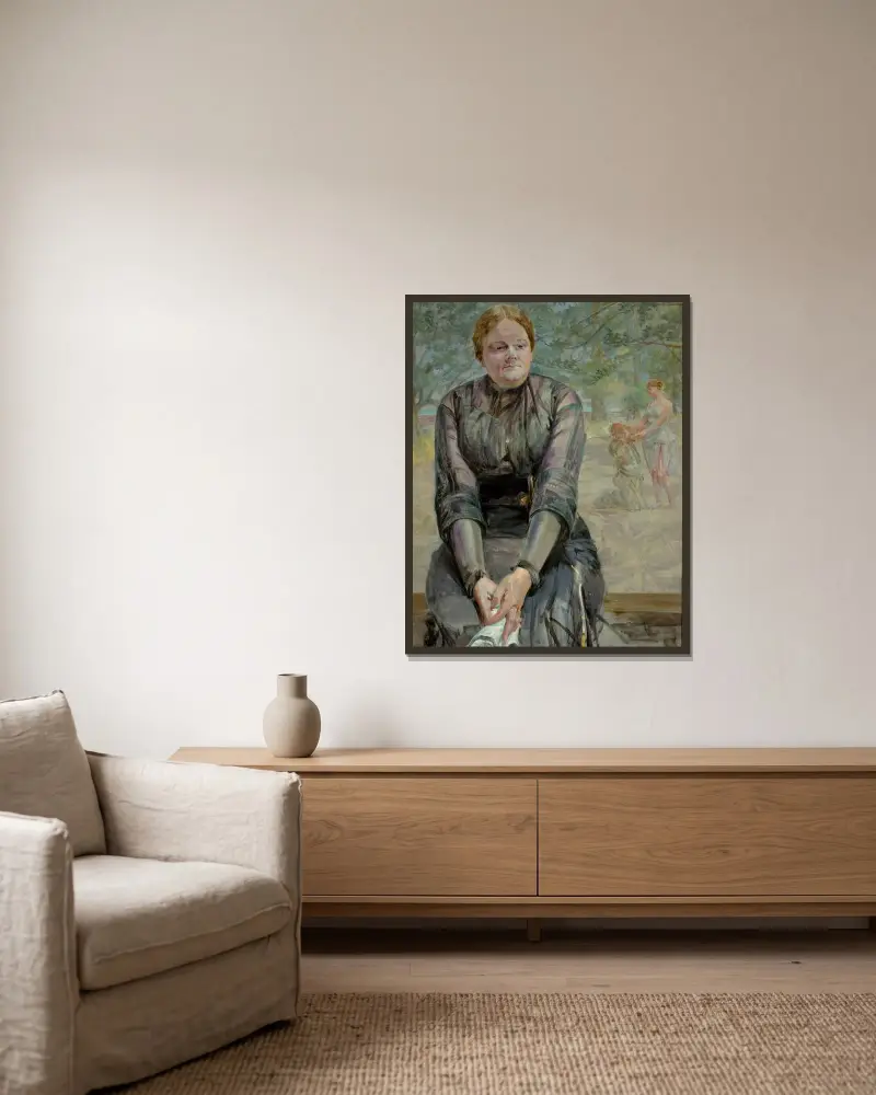 Dröm – porträtt av syster Helena Karczewska av Jacek Malczewski inramad på en vägg