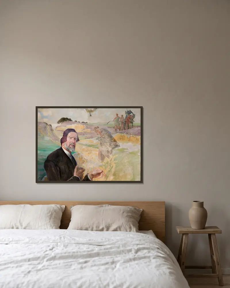 Självporträtt med polsk väg av Jacek Malczewski inramad på en vägg
