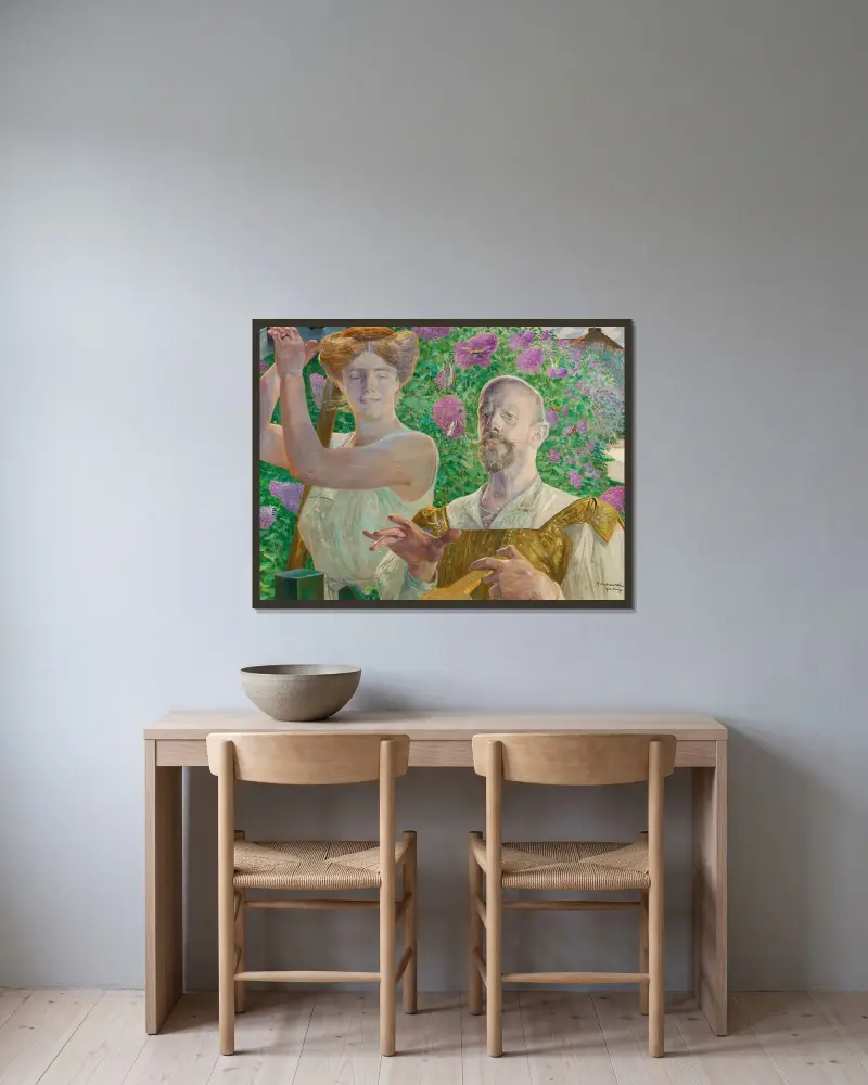 Autoportret z muzą i budleją, Jacek Malczewski w ramie na ścianie