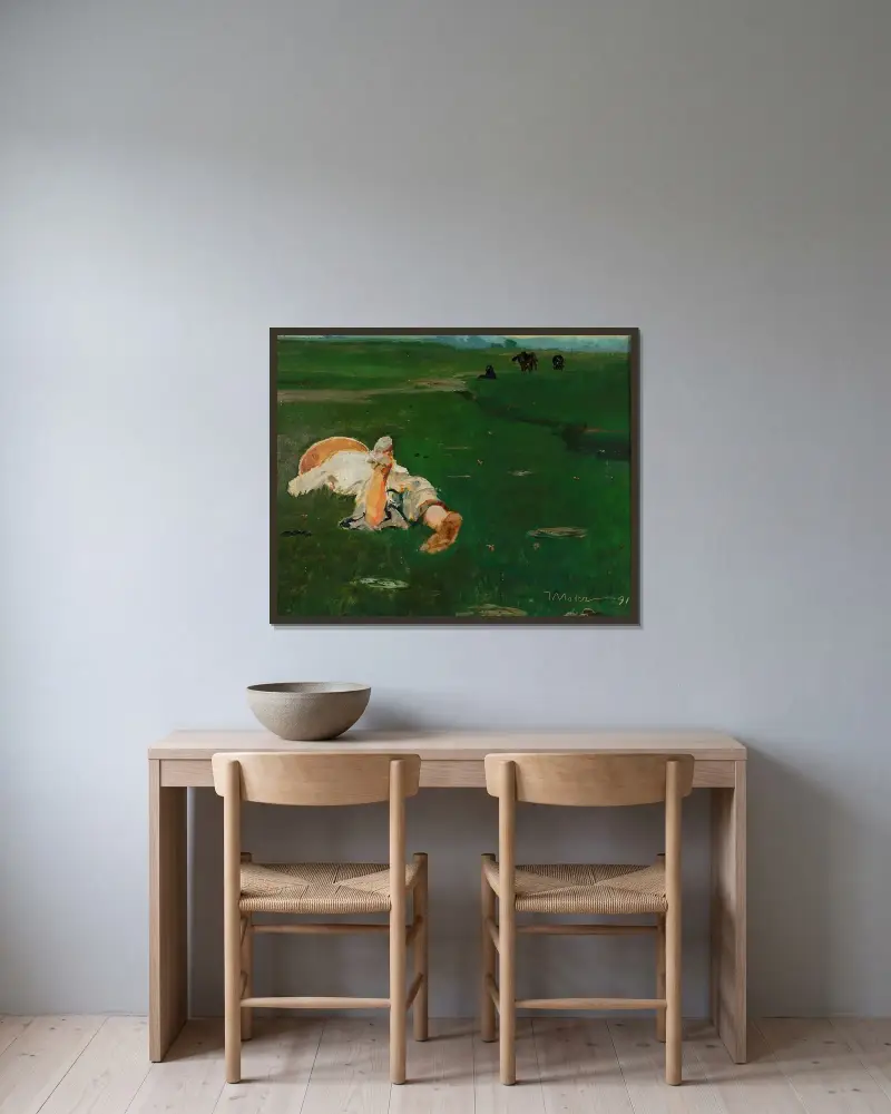 Herdeflicka på ängen av Jacek Malczewski inramad på en vägg