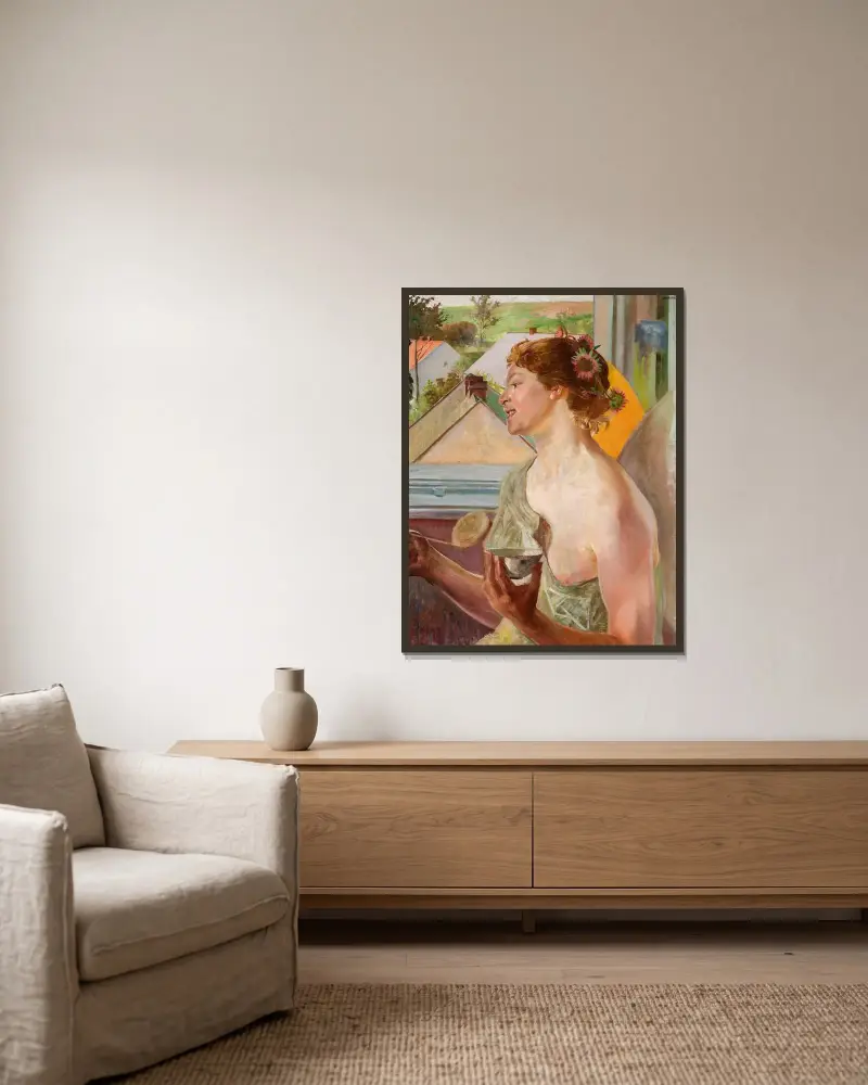 Soap bubbles (Woman with a cup) von Jacek Malczewski gerahmt an einer Wand