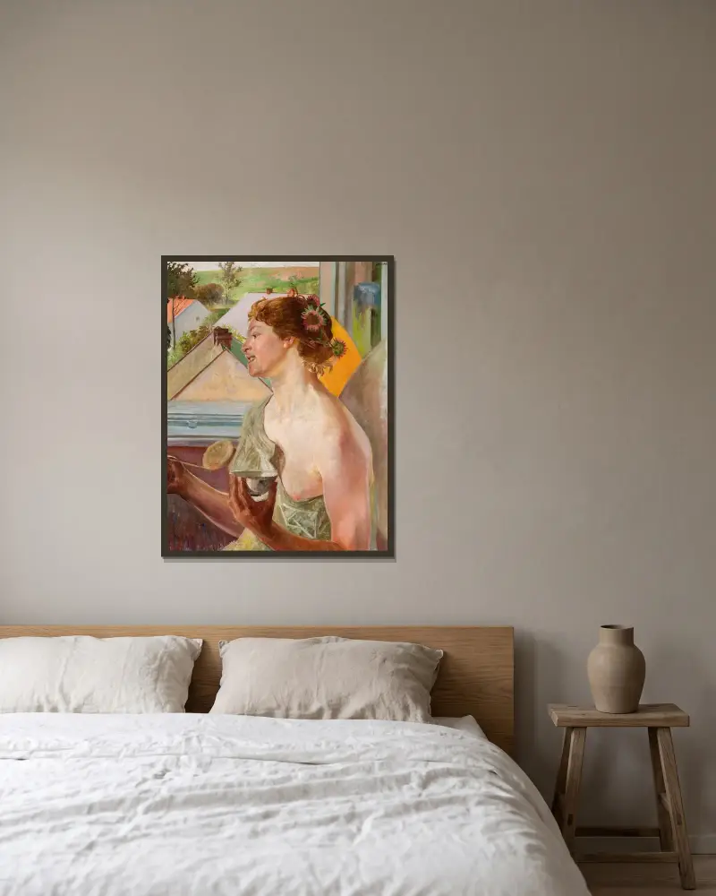 Soap bubbles (Woman with a cup) von Jacek Malczewski gerahmt an einer Wand