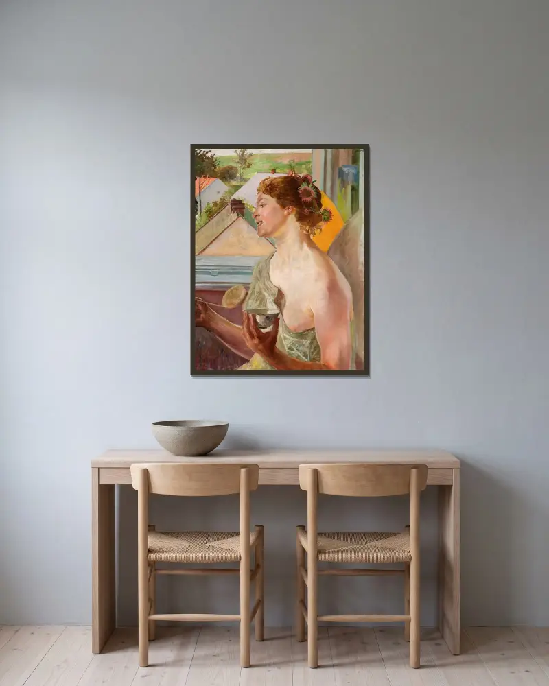 Soap bubbles (Woman with a cup) von Jacek Malczewski gerahmt an einer Wand