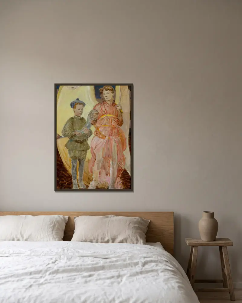 Tobias och ängeln av Jacek Malczewski inramad på en vägg