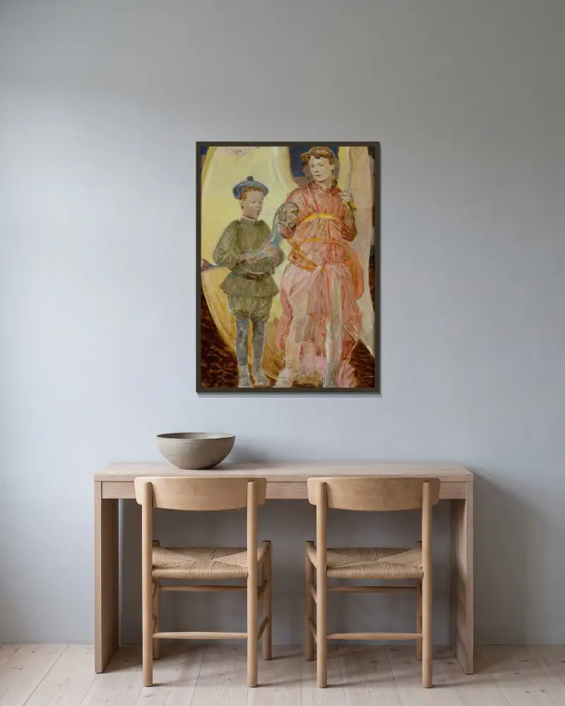 Tobias och ängeln av Jacek Malczewski inramad på en vägg