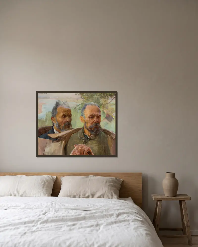 Två gubbhuvuden av Jacek Malczewski inramad på en vägg