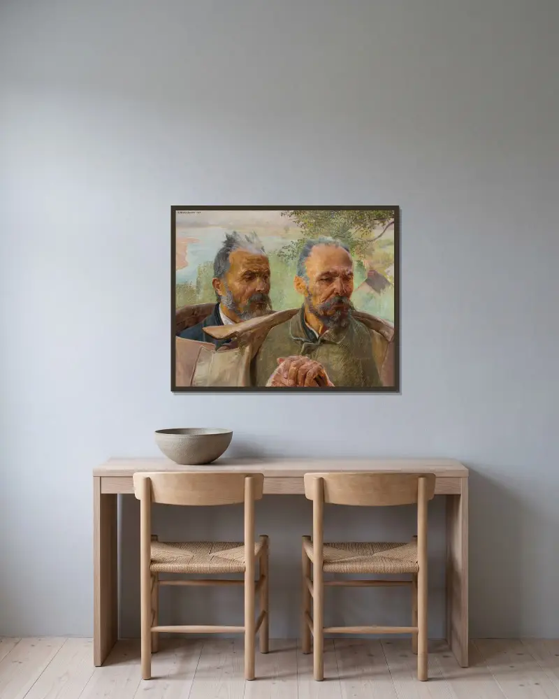 Två gubbhuvuden av Jacek Malczewski inramad på en vägg