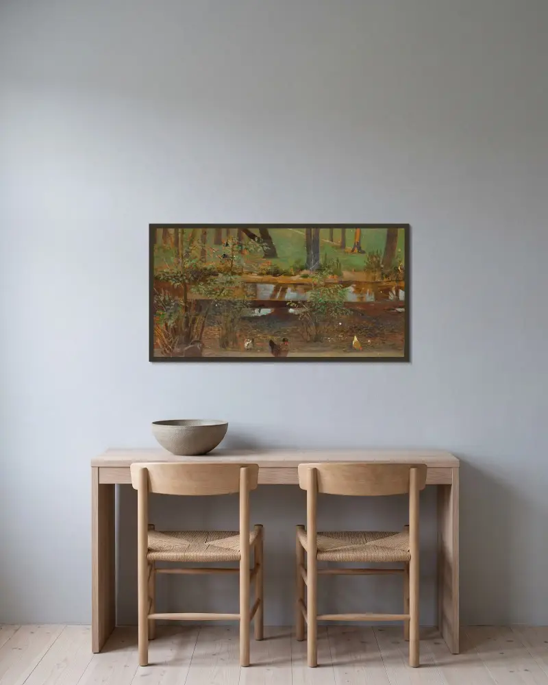 Vy över en damm av Jacek Malczewski inramad på en vägg