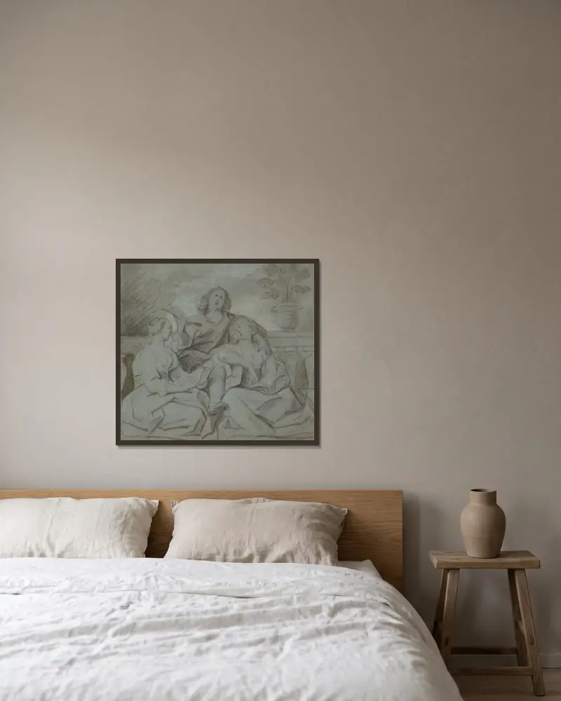 En ung man och två flickor som sjunger av Jacob Jordaens inramad på en vägg