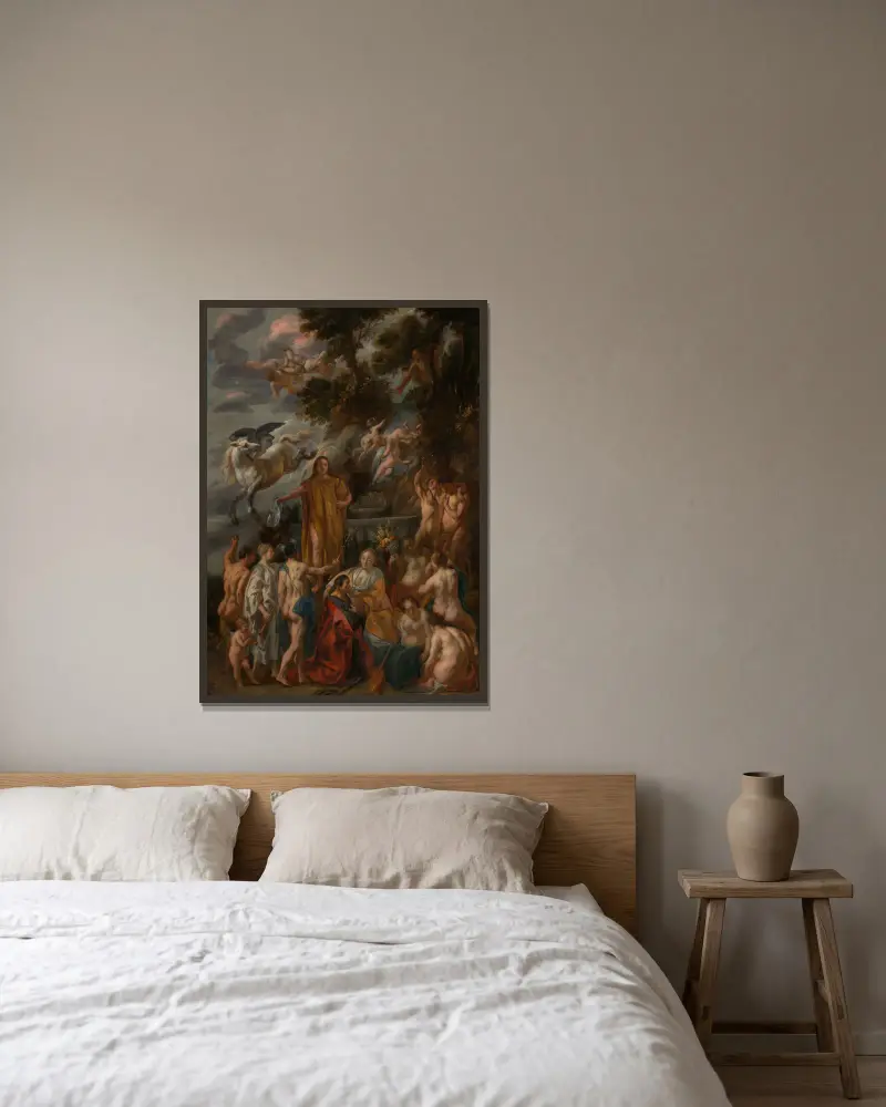 Poetens allegori av Jacob Jordaens inramad på en vägg