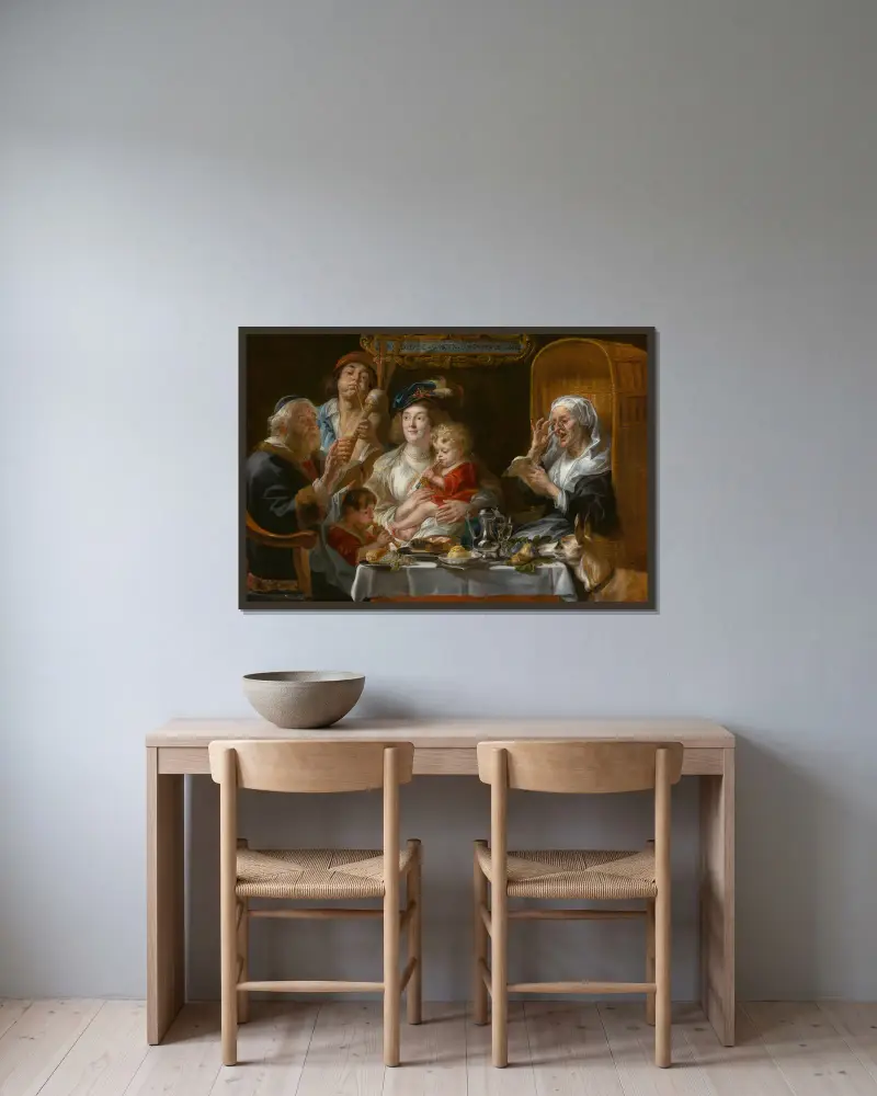 As the Old Sang, so Pipe the Young av Jacob Jordaens inramad på en vägg