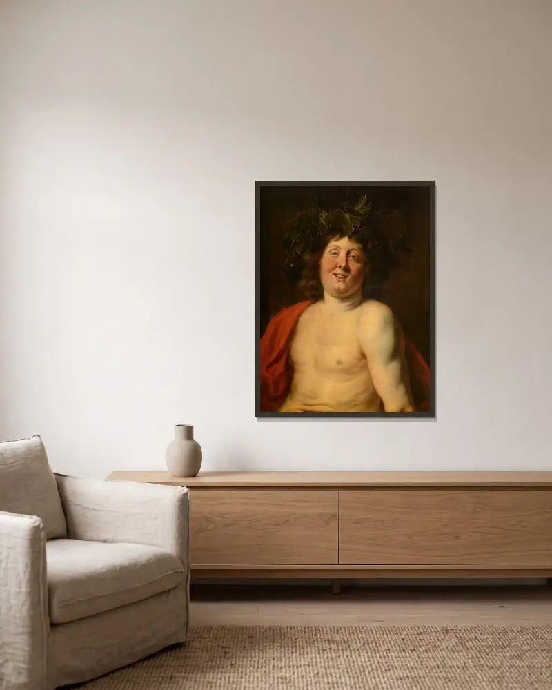 Bacchus von Jacob Jordaens gerahmt an einer Wand