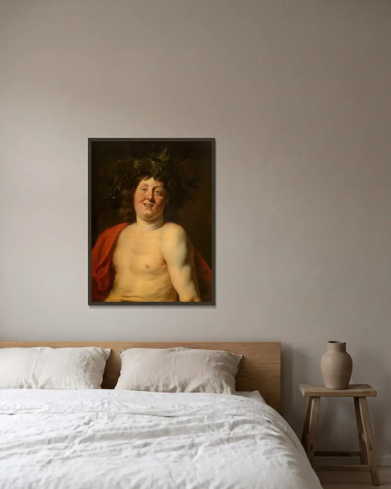 Bacchus von Jacob Jordaens gerahmt an einer Wand