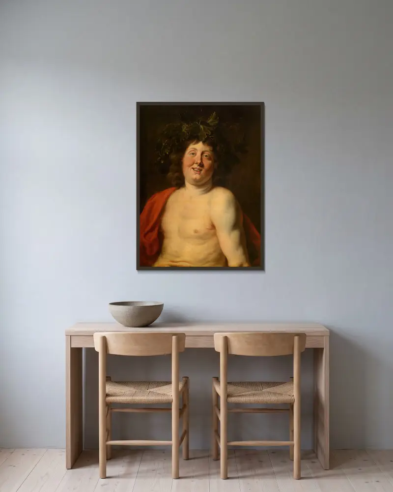 Bacchus von Jacob Jordaens gerahmt an einer Wand