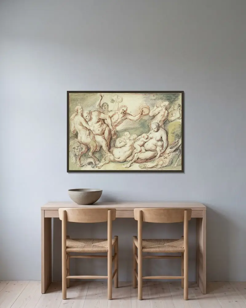 Bachanalia av Jacob Jordaens inramad på en vägg
