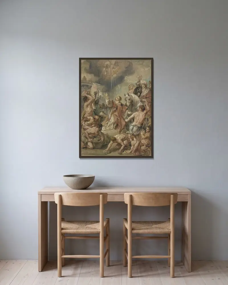 Sankt Stefans martyrium av Jacob Jordaens inramad på en vägg