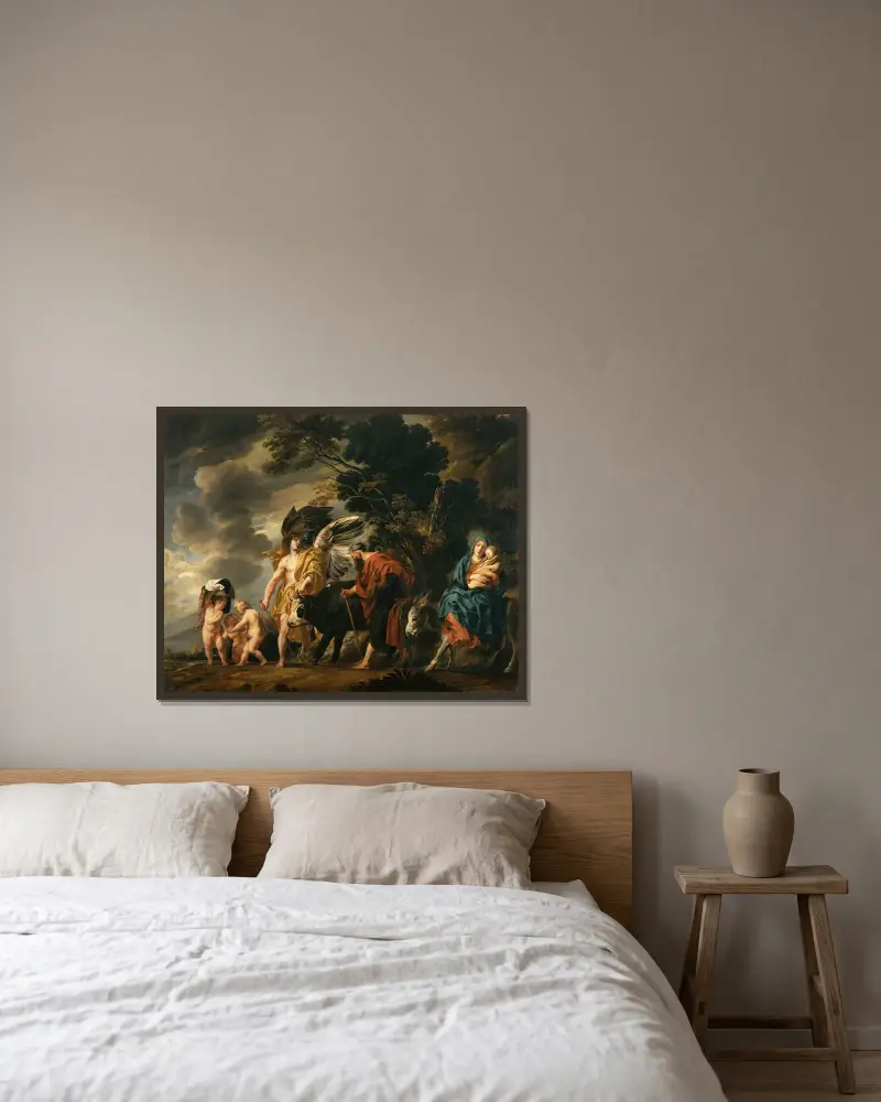 Flykten till Egypten av Jacob Jordaens inramad på en vägg