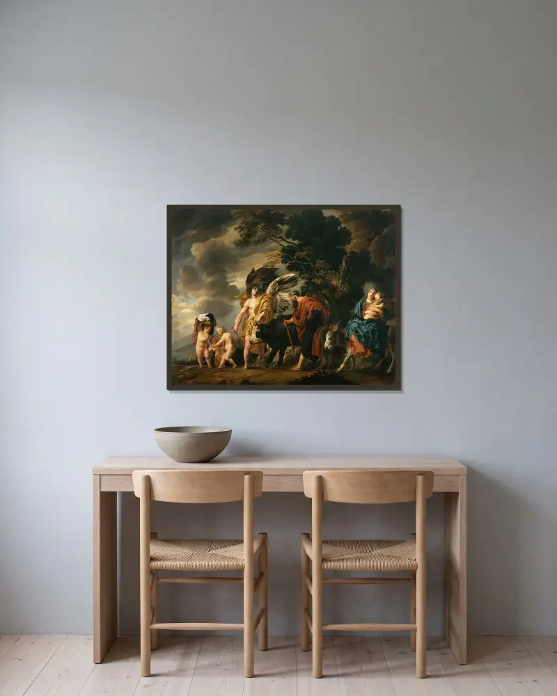 Flykten till Egypten av Jacob Jordaens inramad på en vägg