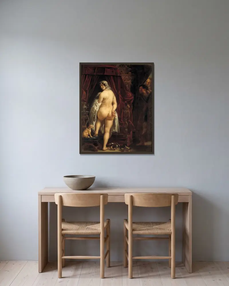 Król Kandaules z Lidii pokazuje swoją żonę Gygesowi, Jacob Jordaens w ramie na ścianie