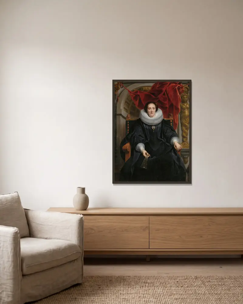 Portrait of Catharina Behaghel av Jacob Jordaens inramad på en vägg
