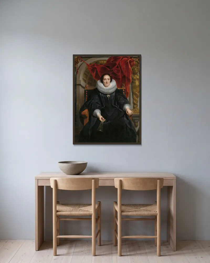 Portrait of Catharina Behaghel av Jacob Jordaens inramad på en vägg