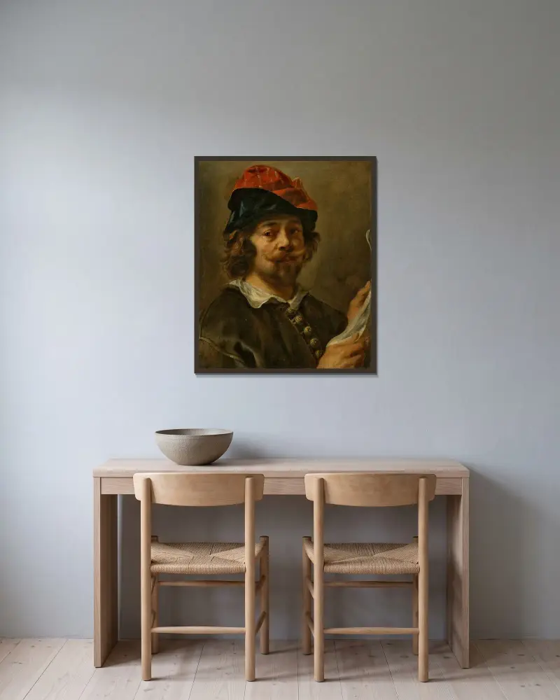 Konstnärens porträtt av Jacob Jordaens inramad på en vägg