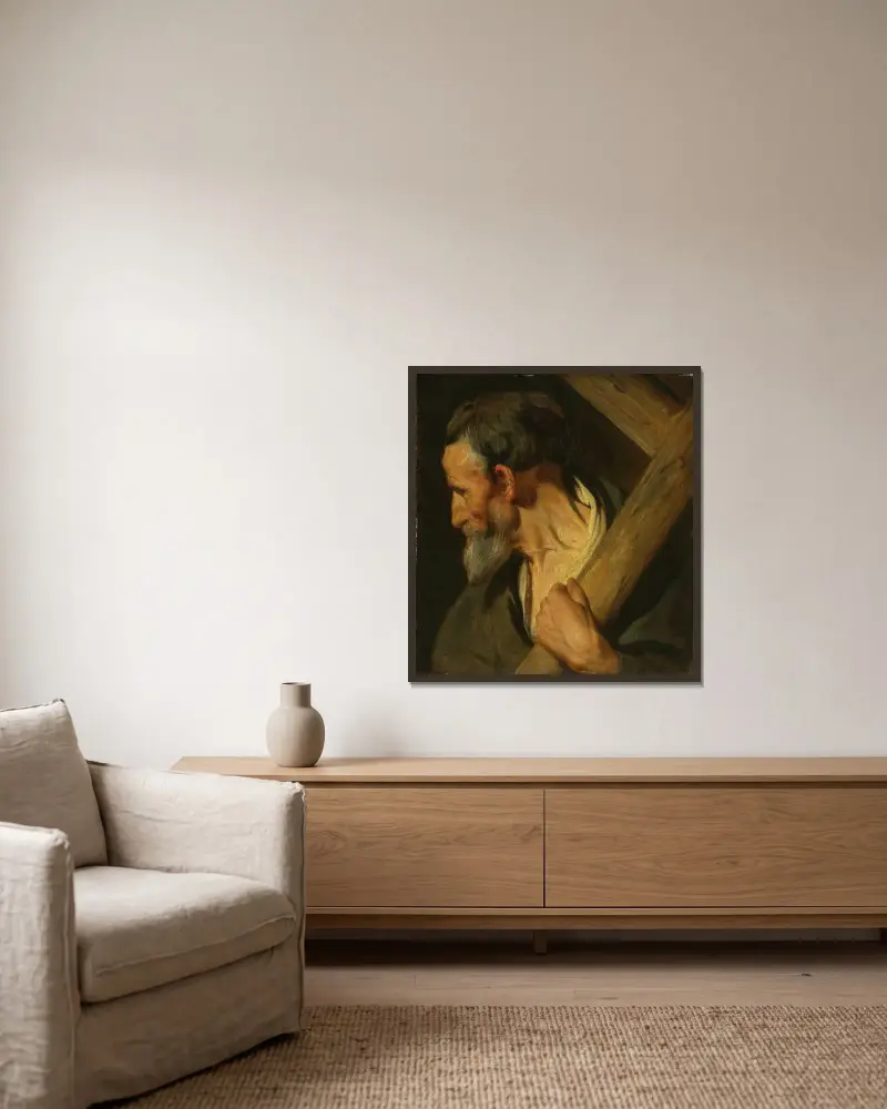 Den helige Andreas av Jacob Jordaens inramad på en vägg