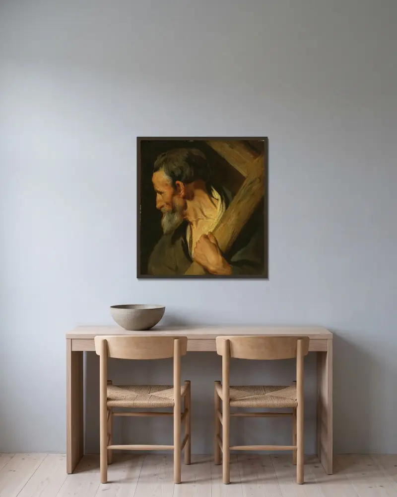Den helige Andreas av Jacob Jordaens inramad på en vägg