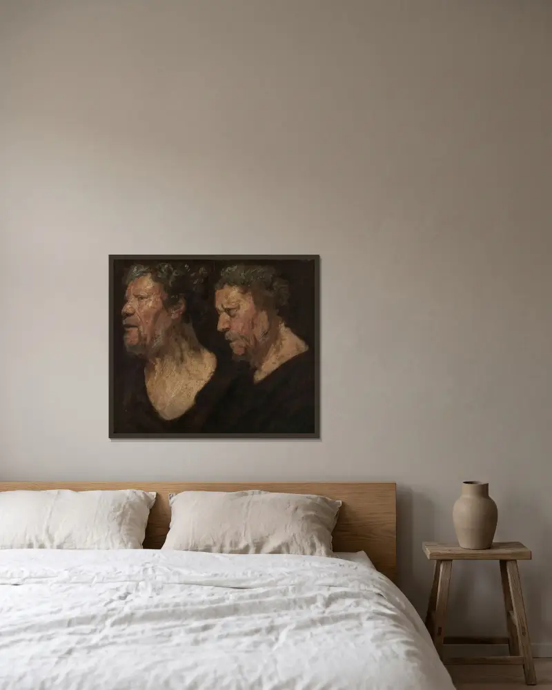 Studier av Abrahams huvud 1620–1621 av Jacob Jordaens inramad på en vägg