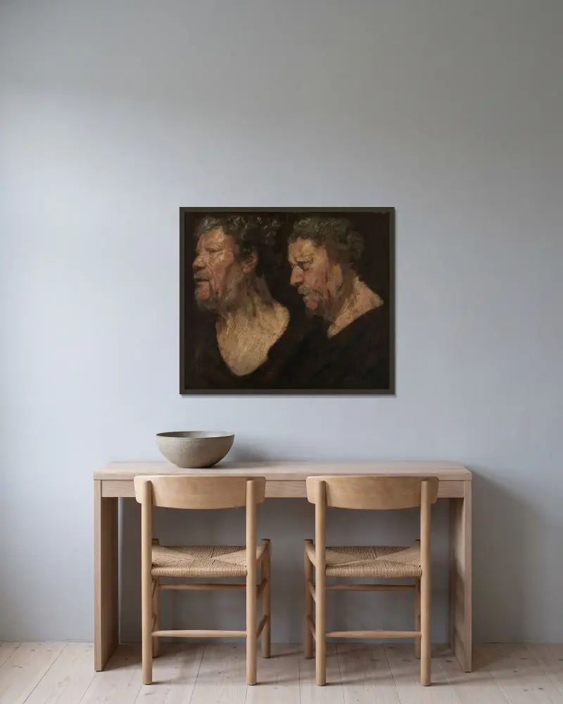 Studier av Abrahams huvud 1620–1621 av Jacob Jordaens inramad på en vägg