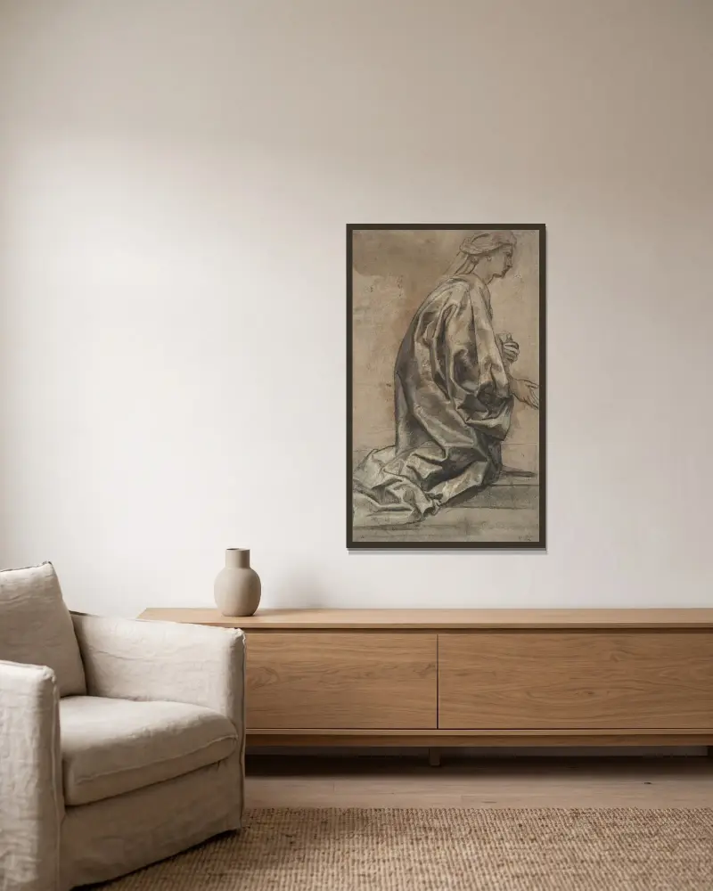 Studie av draperi av Jacob Jordaens inramad på en vägg