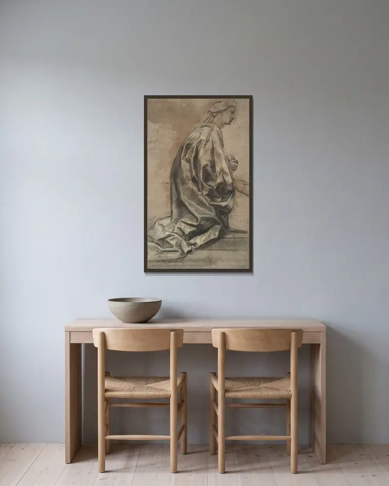 Studie av draperi av Jacob Jordaens inramad på en vägg