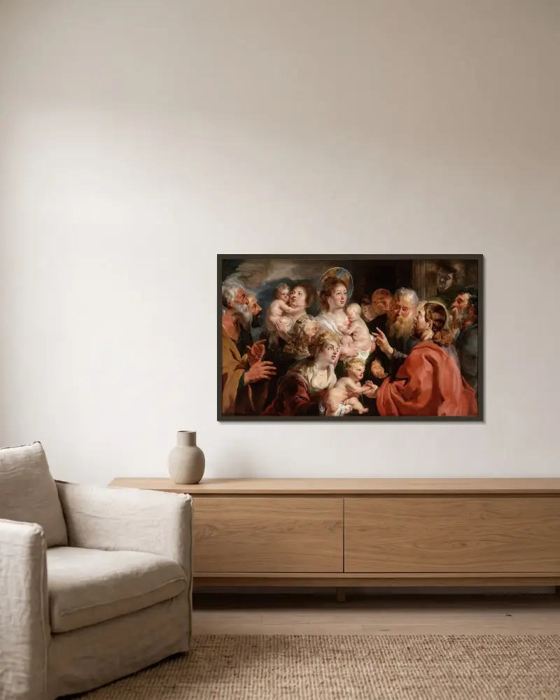 Låt de små barnen komma till mig av Jacob Jordaens inramad på en vägg