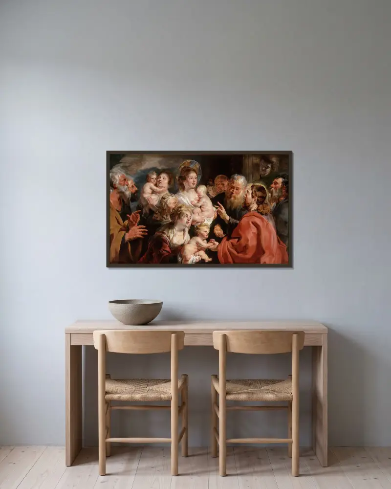 Låt de små barnen komma till mig av Jacob Jordaens inramad på en vägg