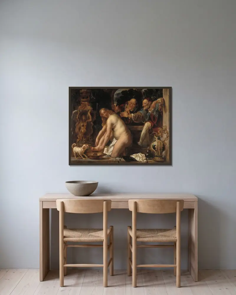 Susanna och gubbarna av Jacob Jordaens inramad på en vägg